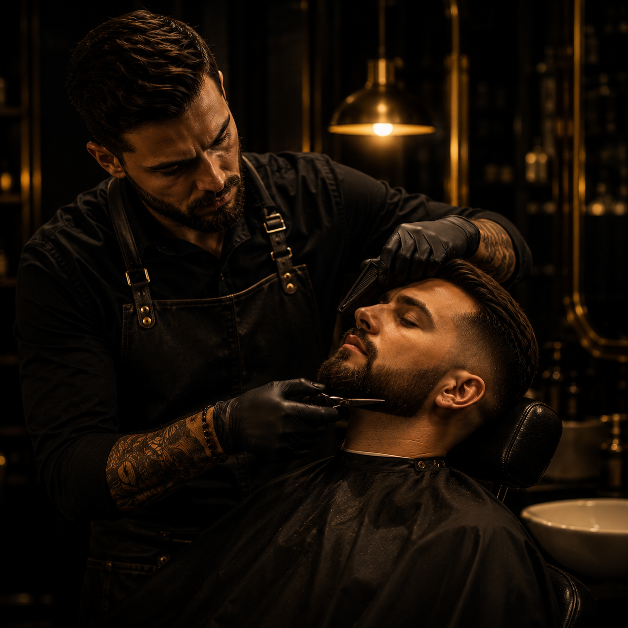 Barber giving a full grooming session with clippers
